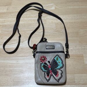 Chala Tan Crossbody with Butterfly and Flower Design